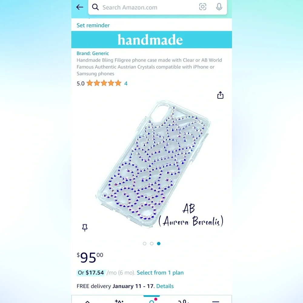 🆕NWT Handmade Bling Filigree I-Phone 12 Pro case/cover with Swarovski Crystals.